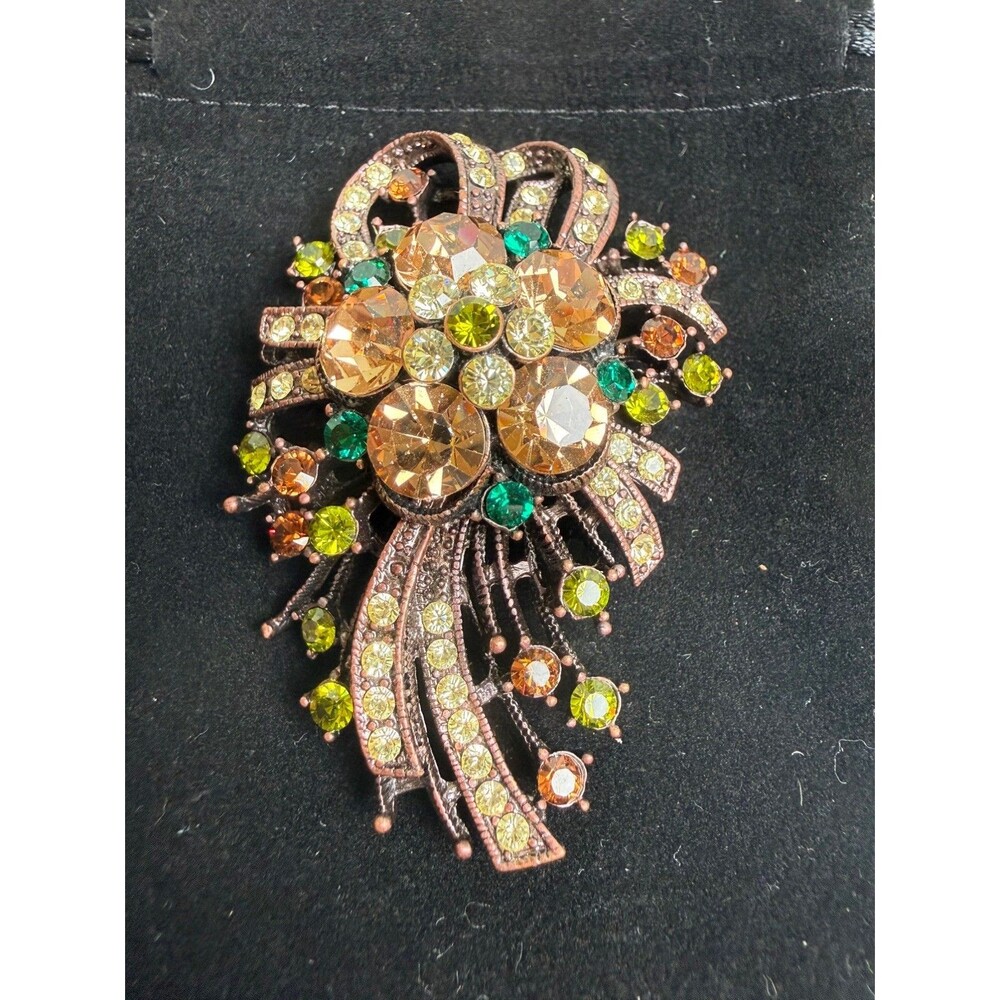 Joan Rivers Autumnal Crystal Rhinestone Encrusted Bowknot Floral Spray Brooch